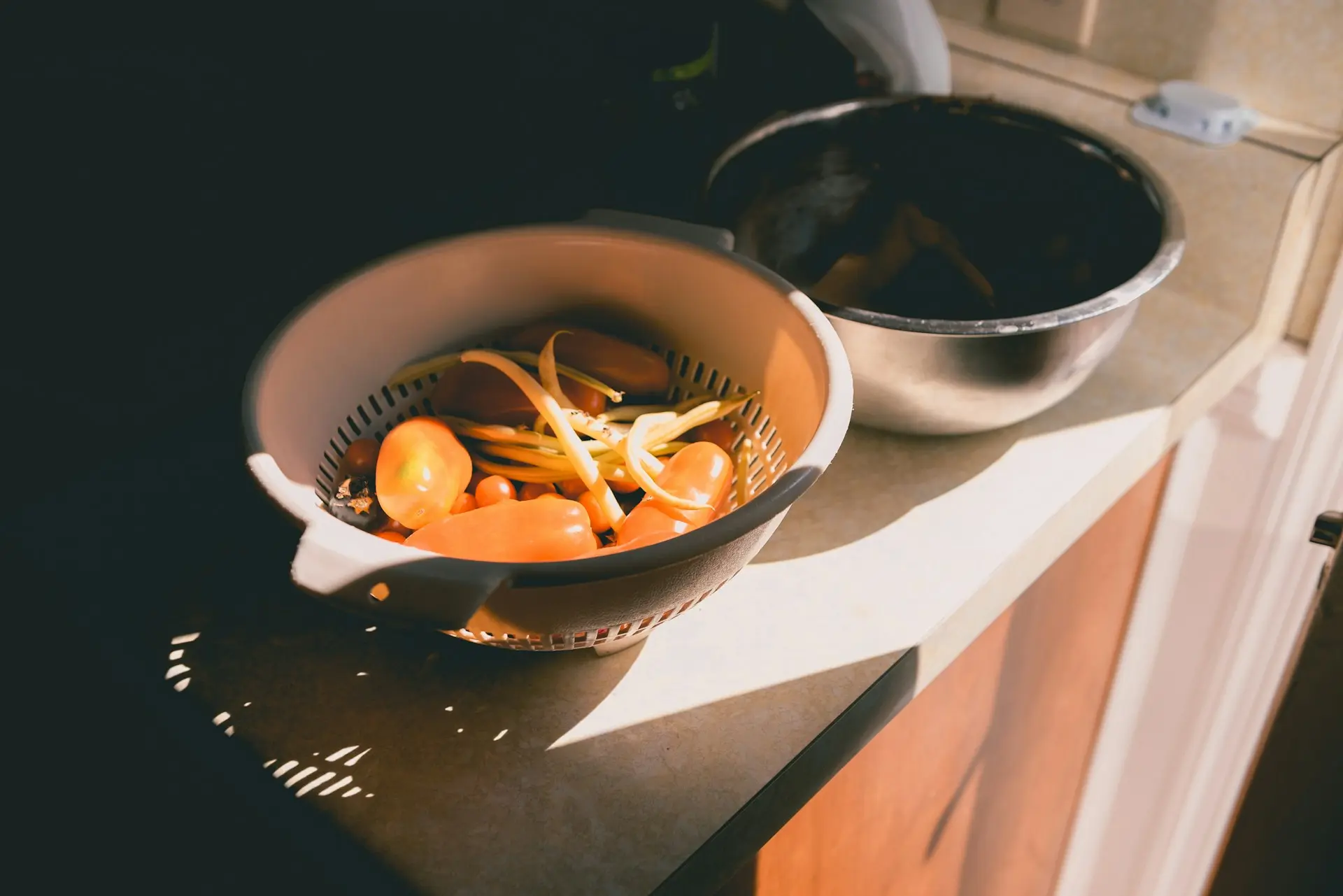 Vegetable peels and kitchen scraps ready for the compost bin
